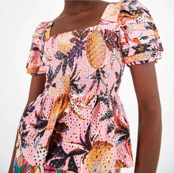FARM Rio Tops - FARM Rio Pink Pineapple Print Smocked Top Size XS